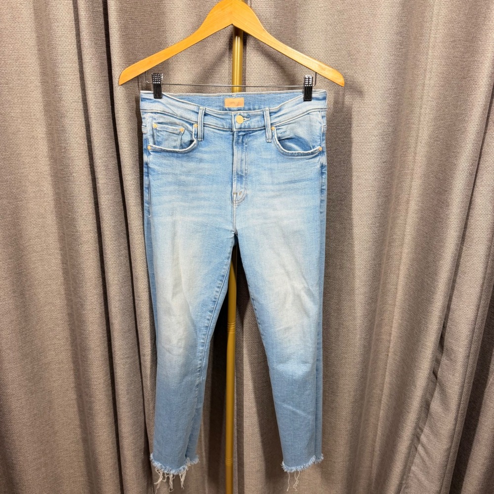 Mother The Insider Crop Step Fray Jeans Light Blue Wash Size 29 Limited Edition